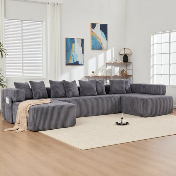 English Elm New Corduroy Modular U Shaped Sectional Sofa with Sleeper and Pocket Spring Cushions Dark Gray W2108S00159