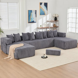 English Elm New Corduroy Modular U Shaped Sectional Sofa with Sleeper and Pocket Spring Cushions Dark Gray W2108S00159