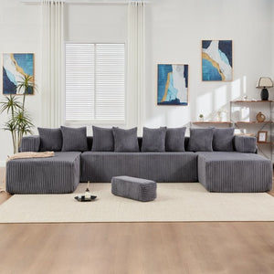 English Elm New Corduroy Modular U Shaped Sectional Sofa with Sleeper and Pocket Spring Cushions Dark Gray W2108S00159