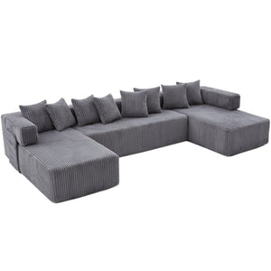 English Elm New Corduroy Modular U Shaped Sectional Sofa with Sleeper and Pocket Spring Cushions Dark Gray W2108S00159