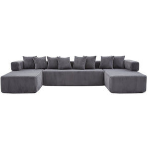 English Elm New Corduroy Modular U Shaped Sectional Sofa with Sleeper and Pocket Spring Cushions Dark Gray W2108S00159