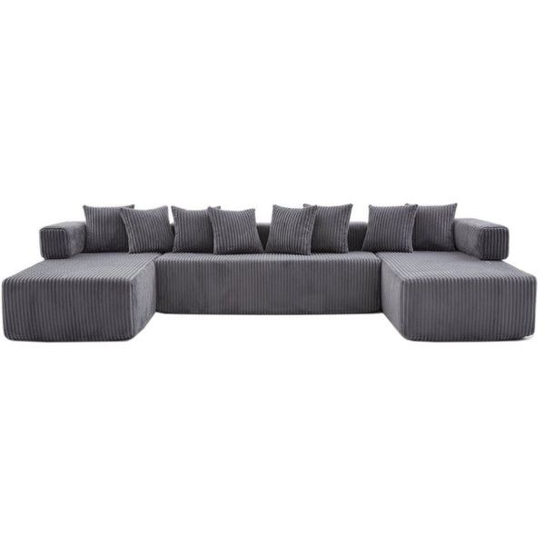 English Elm New Corduroy Modular U Shaped Sectional Sofa with Sleeper and Pocket Spring Cushions Dark Gray W2108S00159