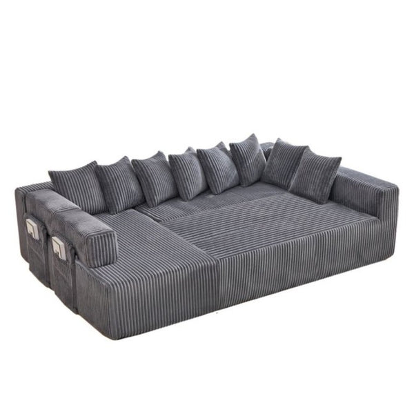 English Elm New Corduroy Modular U Shaped Sectional Sofa with Sleeper and Pocket Spring Cushions Dark Gray W2108S00159