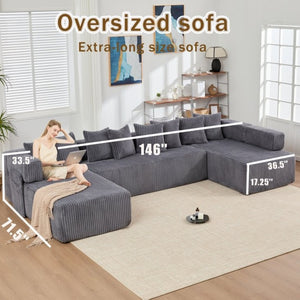 English Elm New Corduroy Modular U Shaped Sectional Sofa with Sleeper and Pocket Spring Cushions Dark Gray W2108S00159