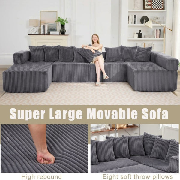 English Elm New Corduroy Modular U Shaped Sectional Sofa with Sleeper and Pocket Spring Cushions Dark Gray W2108S00159