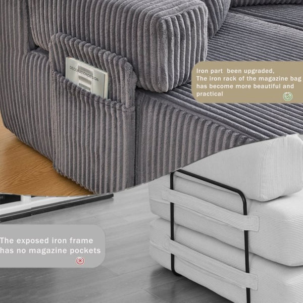 English Elm New Corduroy Modular U Shaped Sectional Sofa with Sleeper and Pocket Spring Cushions Dark Gray W2108S00159