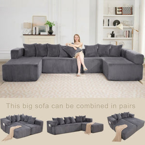 English Elm New Corduroy Modular U Shaped Sectional Sofa with Sleeper and Pocket Spring Cushions Dark Gray W2108S00159