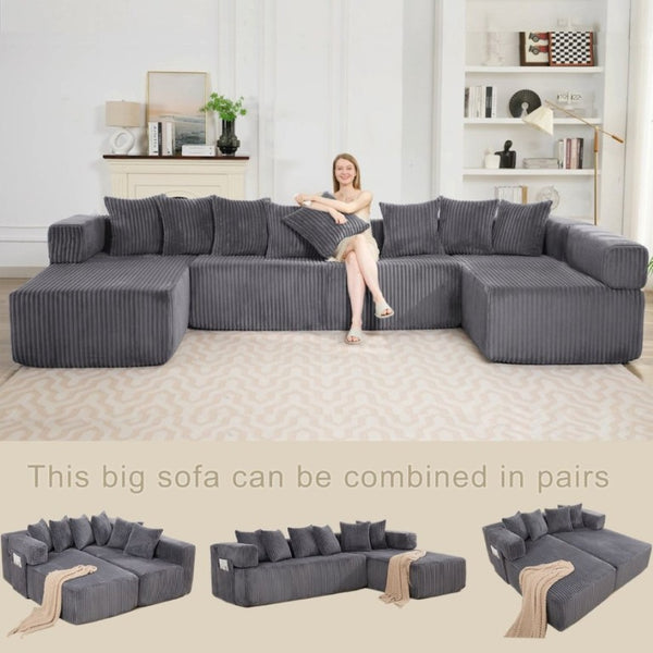 English Elm New Corduroy Modular U Shaped Sectional Sofa with Sleeper and Pocket Spring Cushions Dark Gray W2108S00159