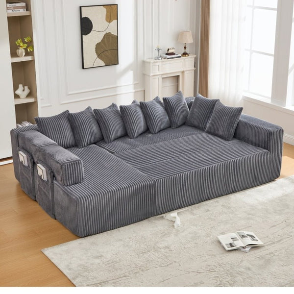 English Elm New Corduroy Modular U Shaped Sectional Sofa with Sleeper and Pocket Spring Cushions Dark Gray W2108S00159
