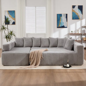 English Elm New Corduroy Modular U Shaped Sectional Sofa with Sleeper and Pocket Spring Cushions Gray W2108S00160
