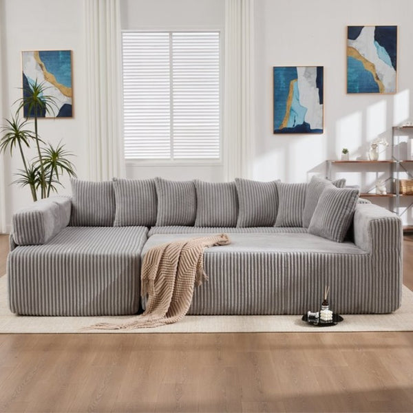 English Elm New Corduroy Modular U Shaped Sectional Sofa with Sleeper and Pocket Spring Cushions Gray W2108S00160
