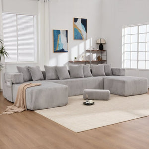 English Elm New Corduroy Modular U Shaped Sectional Sofa with Sleeper and Pocket Spring Cushions Gray W2108S00160