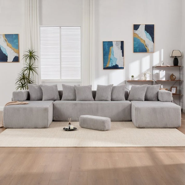 English Elm New Corduroy Modular U Shaped Sectional Sofa with Sleeper and Pocket Spring Cushions Gray W2108S00160