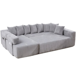English Elm New Corduroy Modular U Shaped Sectional Sofa with Sleeper and Pocket Spring Cushions Gray W2108S00160
