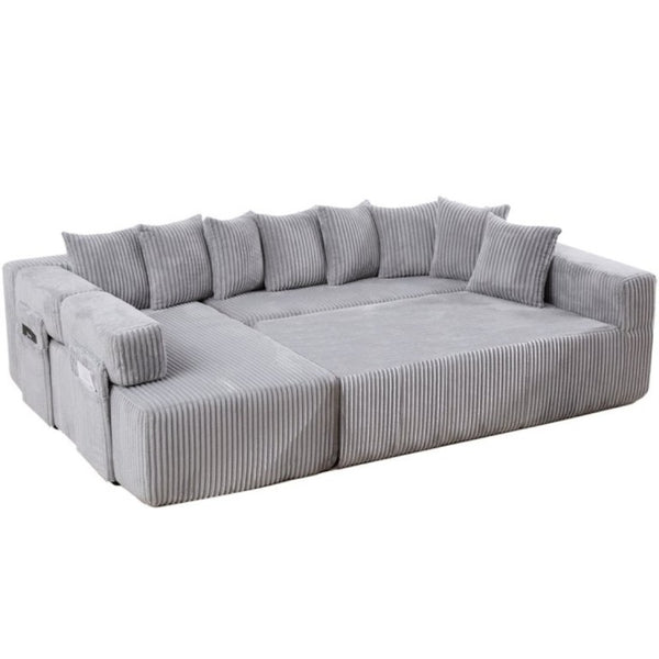 English Elm New Corduroy Modular U Shaped Sectional Sofa with Sleeper and Pocket Spring Cushions Gray W2108S00160