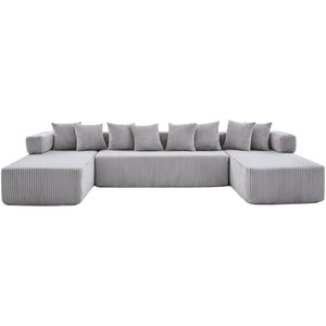 English Elm New Corduroy Modular U Shaped Sectional Sofa with Sleeper and Pocket Spring Cushions Gray W2108S00160