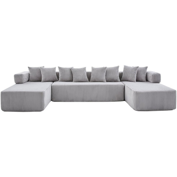 English Elm New Corduroy Modular U Shaped Sectional Sofa with Sleeper and Pocket Spring Cushions Gray W2108S00160