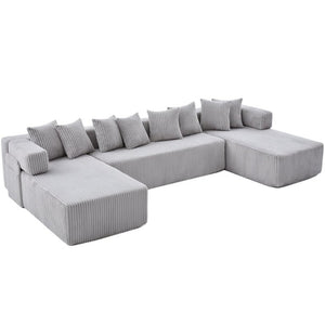 English Elm New Corduroy Modular U Shaped Sectional Sofa with Sleeper and Pocket Spring Cushions Gray W2108S00160