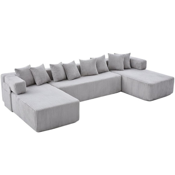 English Elm New Corduroy Modular U Shaped Sectional Sofa with Sleeper and Pocket Spring Cushions Gray W2108S00160
