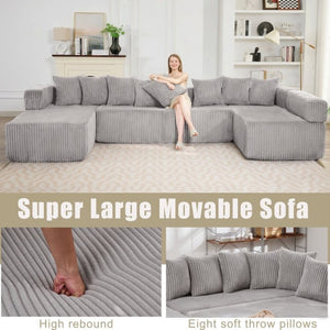 English Elm New Corduroy Modular U Shaped Sectional Sofa with Sleeper and Pocket Spring Cushions Gray W2108S00160