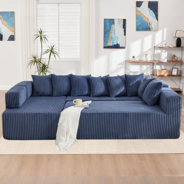 English Elm New Corduroy Modular U Shaped Sectional Sofa with Sleeper and Pocket Spring Cushions Blue W2108S00161
