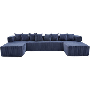 English Elm New Corduroy Modular U Shaped Sectional Sofa with Sleeper and Pocket Spring Cushions Blue W2108S00161