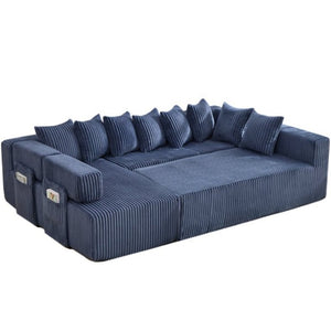 English Elm New Corduroy Modular U Shaped Sectional Sofa with Sleeper and Pocket Spring Cushions Blue W2108S00161