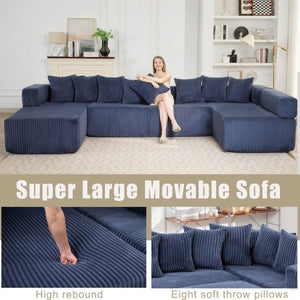 English Elm New Corduroy Modular U Shaped Sectional Sofa with Sleeper and Pocket Spring Cushions Blue W2108S00161