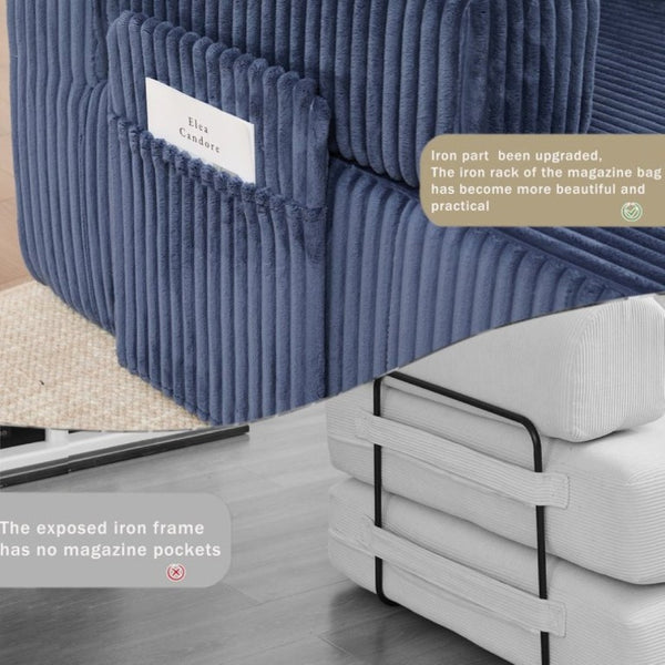 English Elm New Corduroy Modular U Shaped Sectional Sofa with Sleeper and Pocket Spring Cushions Blue W2108S00161