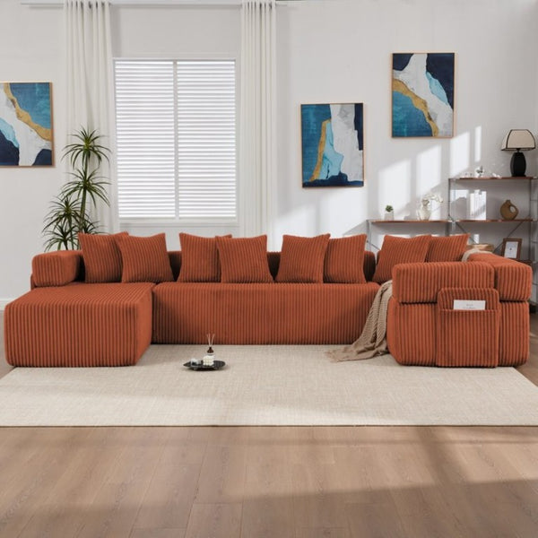 English Elm New Corduroy Modular U Shaped Sectional Sofa with Sleeper and Pocket Spring Cushions Orange W2108S00170