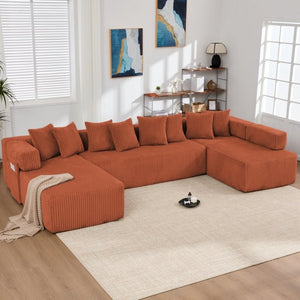 English Elm New Corduroy Modular U Shaped Sectional Sofa with Sleeper and Pocket Spring Cushions Orange W2108S00170