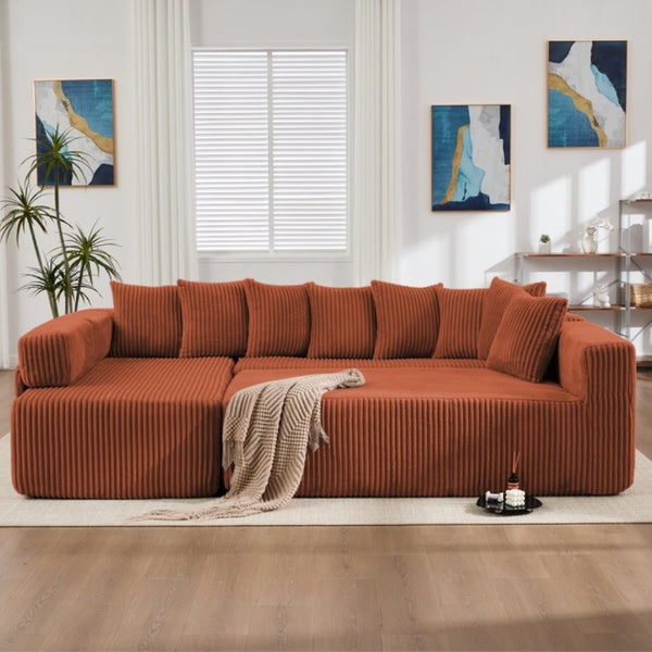 English Elm New Corduroy Modular U Shaped Sectional Sofa with Sleeper and Pocket Spring Cushions Orange W2108S00170