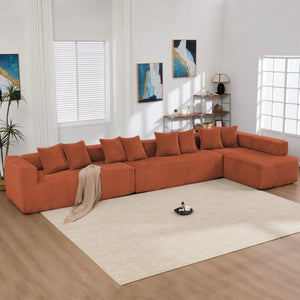 English Elm New Corduroy Modular U Shaped Sectional Sofa with Sleeper and Pocket Spring Cushions Orange W2108S00170