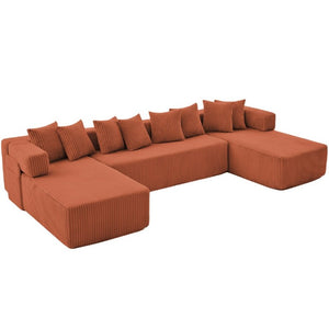 English Elm New Corduroy Modular U Shaped Sectional Sofa with Sleeper and Pocket Spring Cushions Orange W2108S00170
