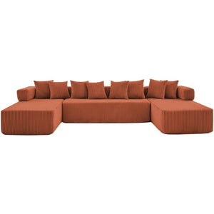 English Elm New Corduroy Modular U Shaped Sectional Sofa with Sleeper and Pocket Spring Cushions Orange W2108S00170