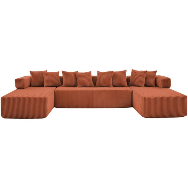 English Elm New Corduroy Modular U Shaped Sectional Sofa with Sleeper and Pocket Spring Cushions Orange W2108S00170