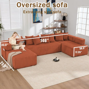 English Elm New Corduroy Modular U Shaped Sectional Sofa with Sleeper and Pocket Spring Cushions Orange W2108S00170