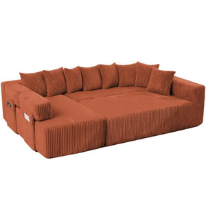 English Elm New Corduroy Modular U Shaped Sectional Sofa with Sleeper and Pocket Spring Cushions Orange W2108S00170