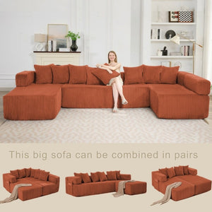 English Elm New Corduroy Modular U Shaped Sectional Sofa with Sleeper and Pocket Spring Cushions Orange W2108S00170
