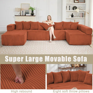 English Elm New Corduroy Modular U Shaped Sectional Sofa with Sleeper and Pocket Spring Cushions Orange W2108S00170