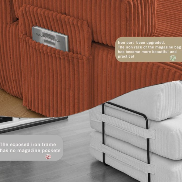 English Elm New Corduroy Modular U Shaped Sectional Sofa with Sleeper and Pocket Spring Cushions Orange W2108S00170