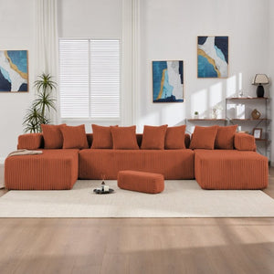 English Elm New Corduroy Modular U Shaped Sectional Sofa with Sleeper and Pocket Spring Cushions Orange W2108S00170