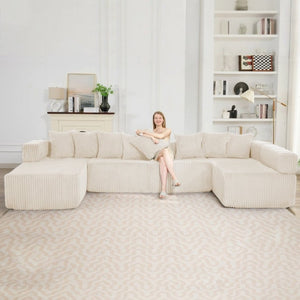 English Elm New Corduroy Modular U Shaped Sectional Sofa with Sleeper and Pocket Spring Cushions Beige W2108S00171
