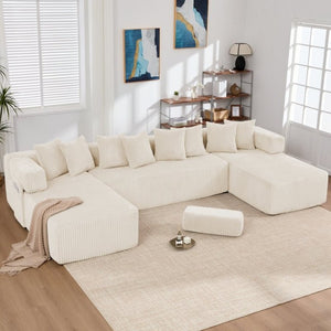 English Elm New Corduroy Modular U Shaped Sectional Sofa with Sleeper and Pocket Spring Cushions Beige W2108S00171