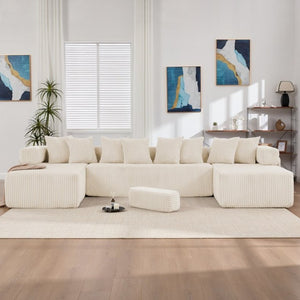 English Elm New Corduroy Modular U Shaped Sectional Sofa with Sleeper and Pocket Spring Cushions Beige W2108S00171