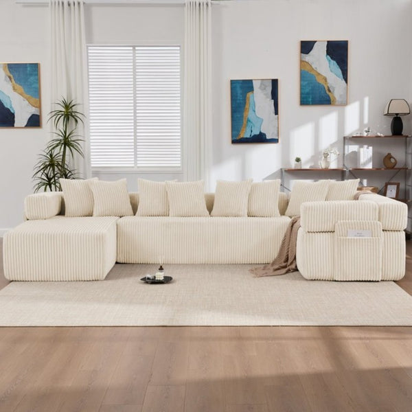 English Elm New Corduroy Modular U Shaped Sectional Sofa with Sleeper and Pocket Spring Cushions Beige W2108S00171