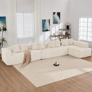 English Elm New Corduroy Modular U Shaped Sectional Sofa with Sleeper and Pocket Spring Cushions Beige W2108S00171