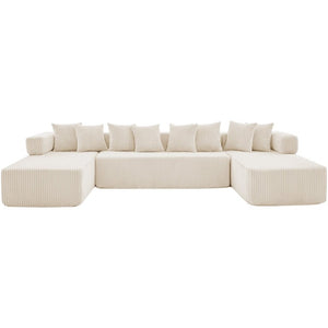 English Elm New Corduroy Modular U Shaped Sectional Sofa with Sleeper and Pocket Spring Cushions Beige W2108S00171