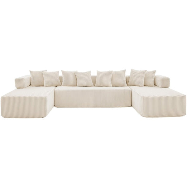 English Elm New Corduroy Modular U Shaped Sectional Sofa with Sleeper and Pocket Spring Cushions Beige W2108S00171