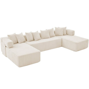 English Elm New Corduroy Modular U Shaped Sectional Sofa with Sleeper and Pocket Spring Cushions Beige W2108S00171